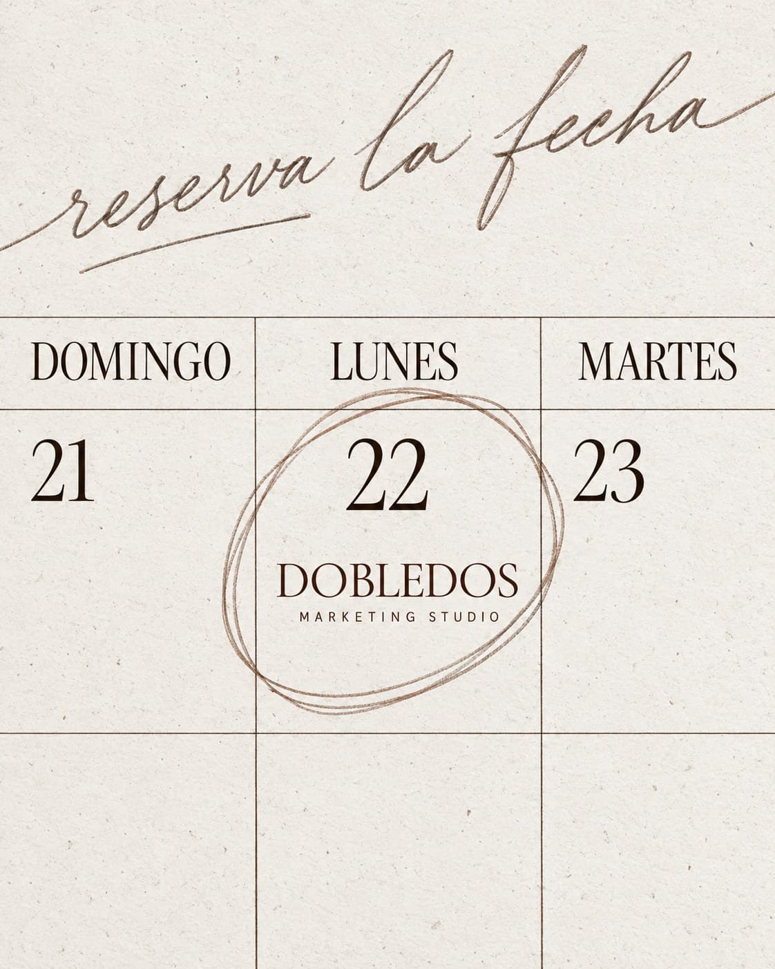 Calendario con el día 22 rodeado y el logotipo de Dobledos bajo la frase «reserva la fecha»