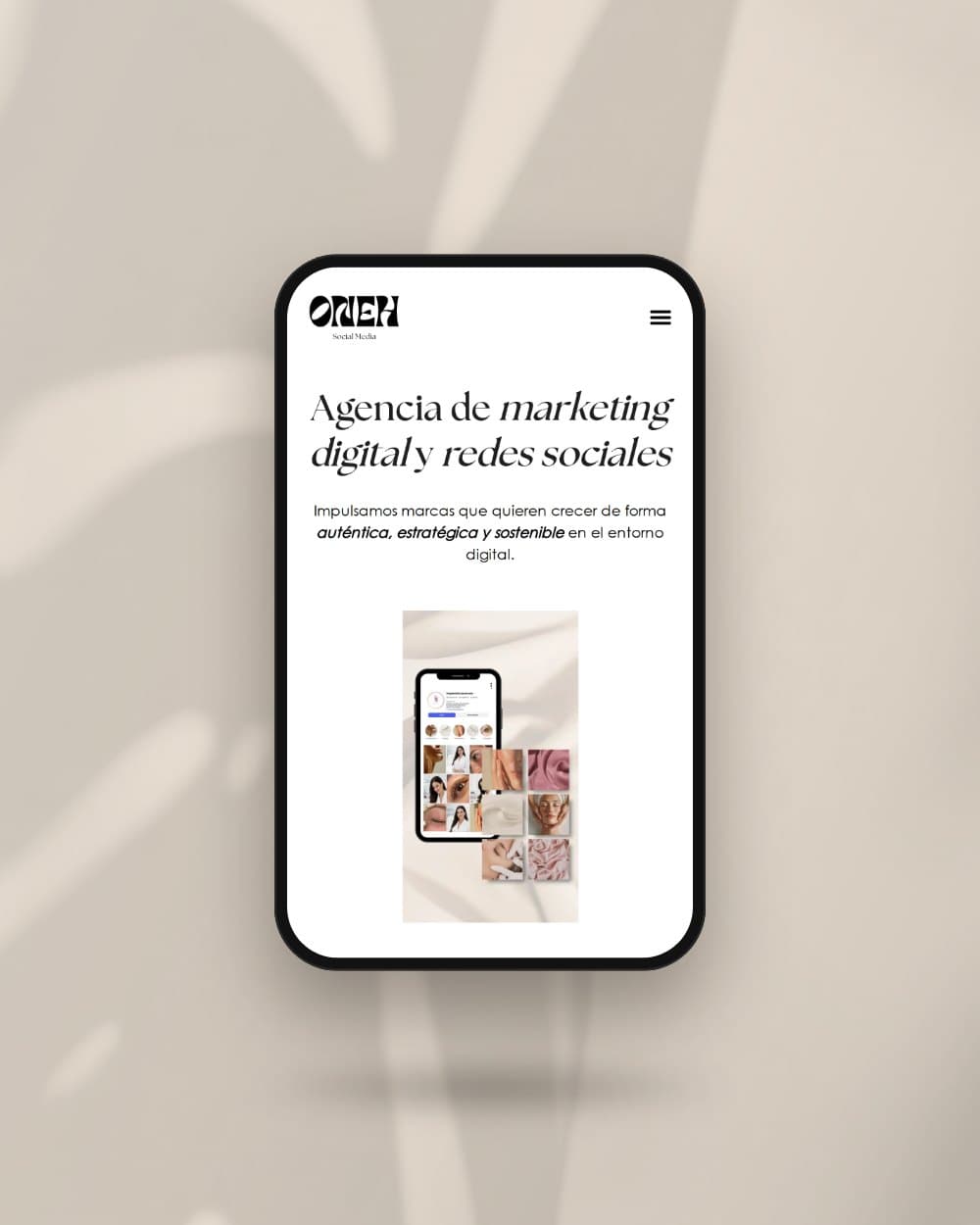 La web de Oneh Social Media en un móvil